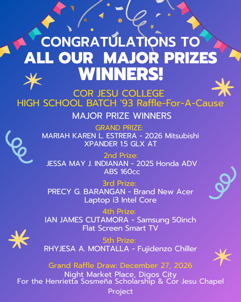 Vibrant-Raffle-Winners-Announcement-Post-1-819x1024 Congratulations to Our Lucky Winners! | Cor Jesu College HS Batch ’93 Raffle-for-a-Cause